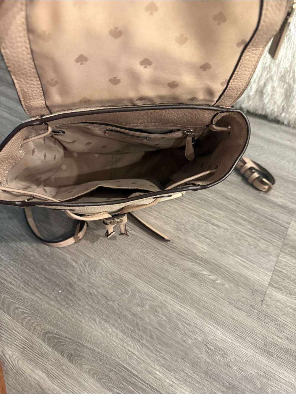 Kate Spade Two-Tone Light Beige and Cream Pebble Leather Backpack - Picture 3 of 4